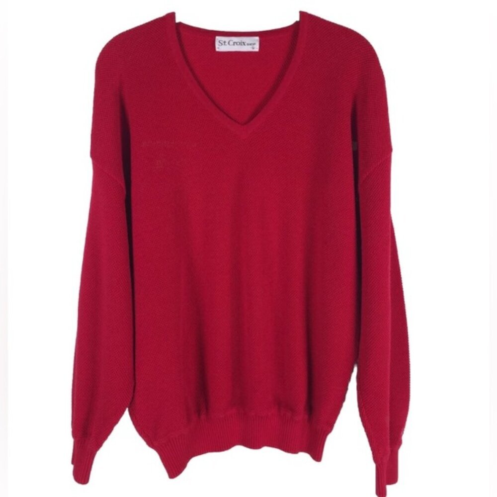 St. Croix Shop USA🇺🇸MADE V neck Knit Pullover Sweater‎ Cotton Microfiber SMALL